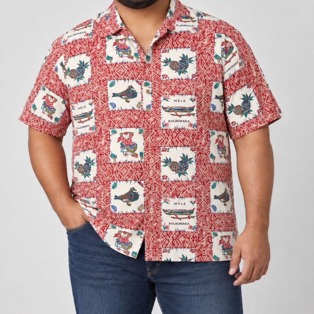 Reyn Spooner Red Hawaiian Aloha Shirt Mens XL Tropical Print